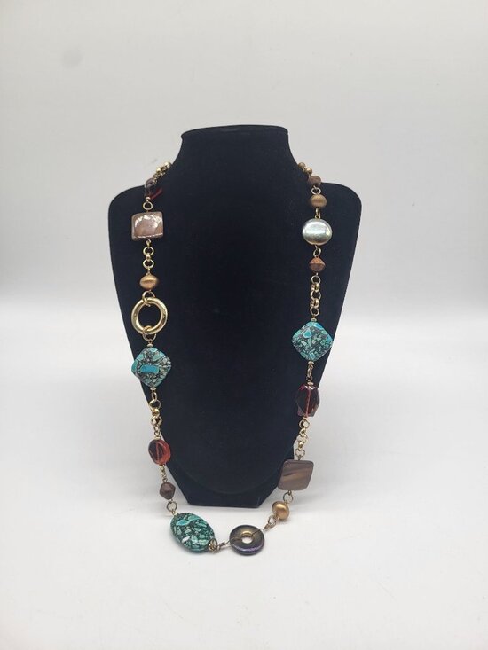 Premier Designs Jewelry - Premier Designs Jewelry Canyon Retired Turquoise Shells Glass Gold Tone Necklace